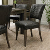 Oak Dark Brown Leather Diamond Stitched Dining Chair