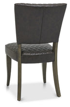 Oak Dark Brown Leather Diamond Stitched Dining Chair - Home Furniture Interiors