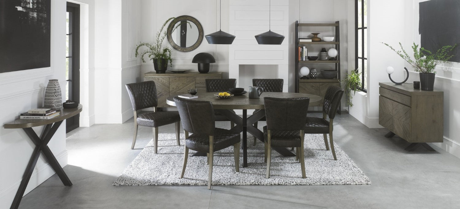 Oak Dark Brown Leather Diamond Stitched Dining Chair - Home Furniture Interiors
