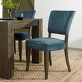 Dark Oak Blue Velvet Fabric Curved Design Dining Chair