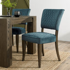 Dark Oak Blue Velvet Fabric Curved Design Dining Chair