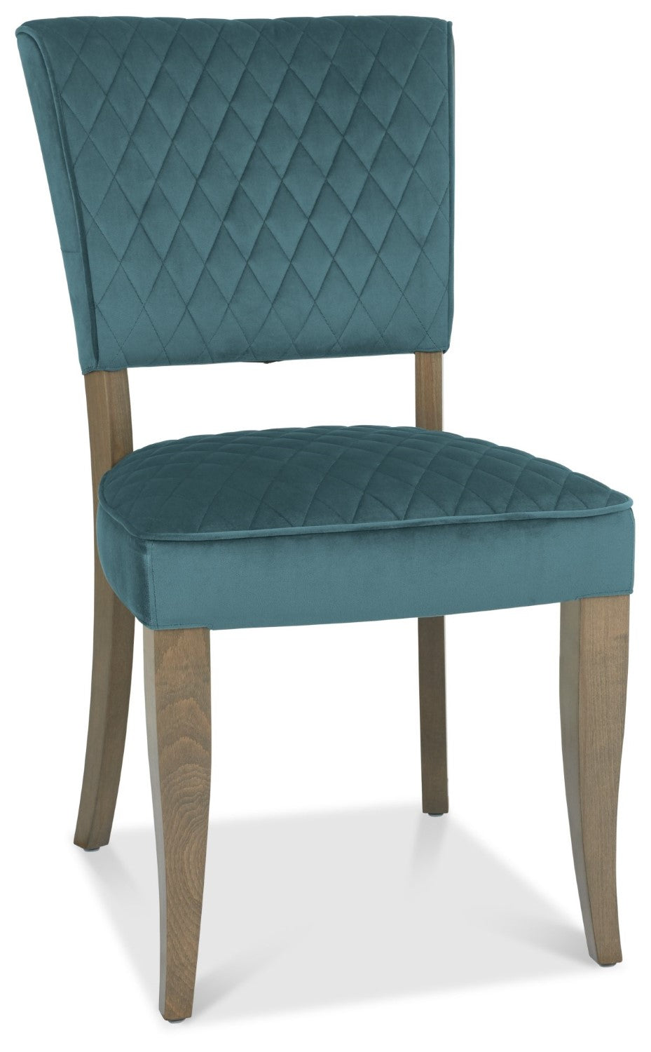 Dark Oak Blue Velvet Fabric Curved Design Dining Chair - Home Furniture Interiors