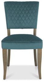 Dark Oak Blue Velvet Fabric Curved Design Dining Chair - Home Furniture Interiors