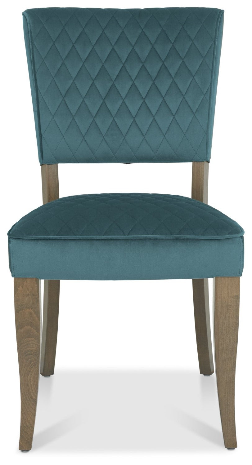 Dark Oak Blue Velvet Fabric Curved Design Dining Chair - Home Furniture Interiors