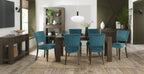 Dark Oak Blue Velvet Fabric Curved Design Dining Chair - Home Furniture Interiors