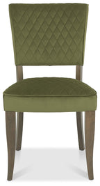 Dark Oak Light Green Velvet Fabric Curved Dining Chair - Home Furniture Interiors
