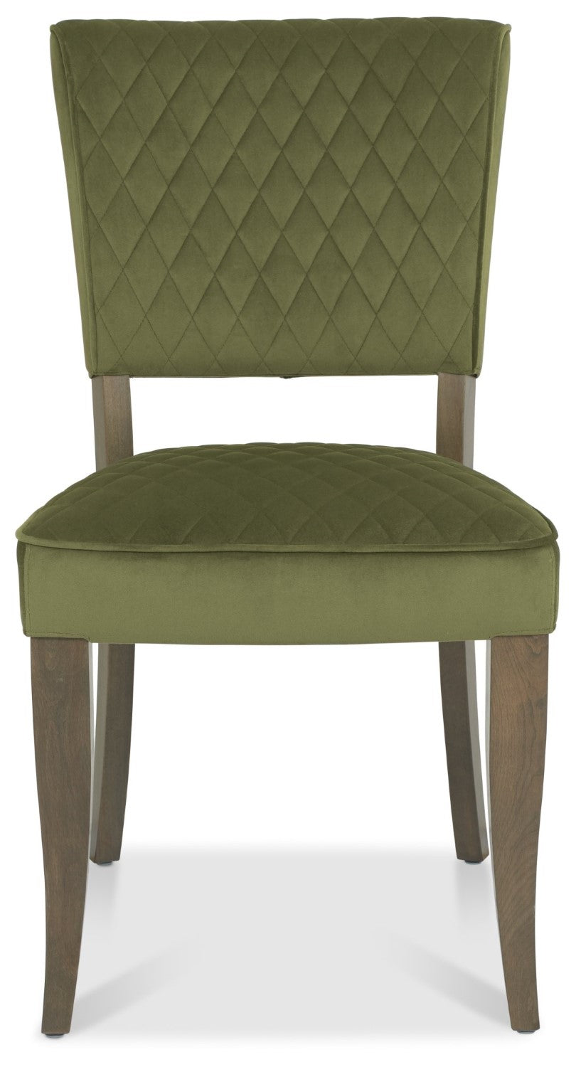Dark Oak Light Green Velvet Fabric Curved Dining Chair - Home Furniture Interiors