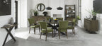 Dark Oak Light Green Velvet Fabric Curved Dining Chair - Home Furniture Interiors