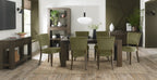 Dark Oak Light Green Velvet Fabric Curved Dining Chair - Home Furniture Interiors