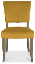 Dark Oak Mustard Yellow Velvet Fabric Curved Dining Chair - Home Furniture Interiors