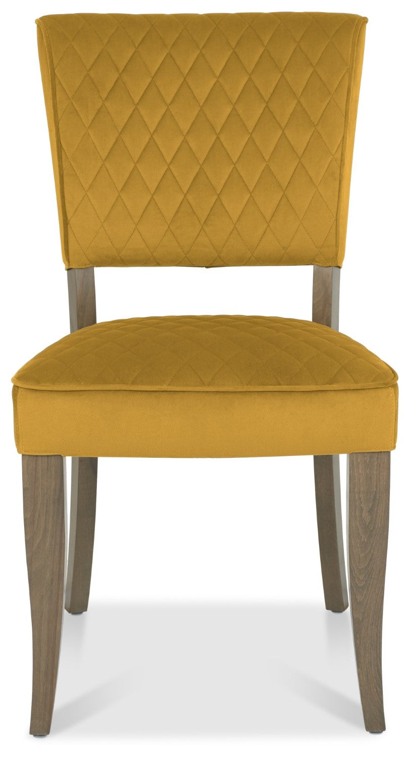 Dark Oak Mustard Yellow Velvet Fabric Curved Dining Chair - Home Furniture Interiors