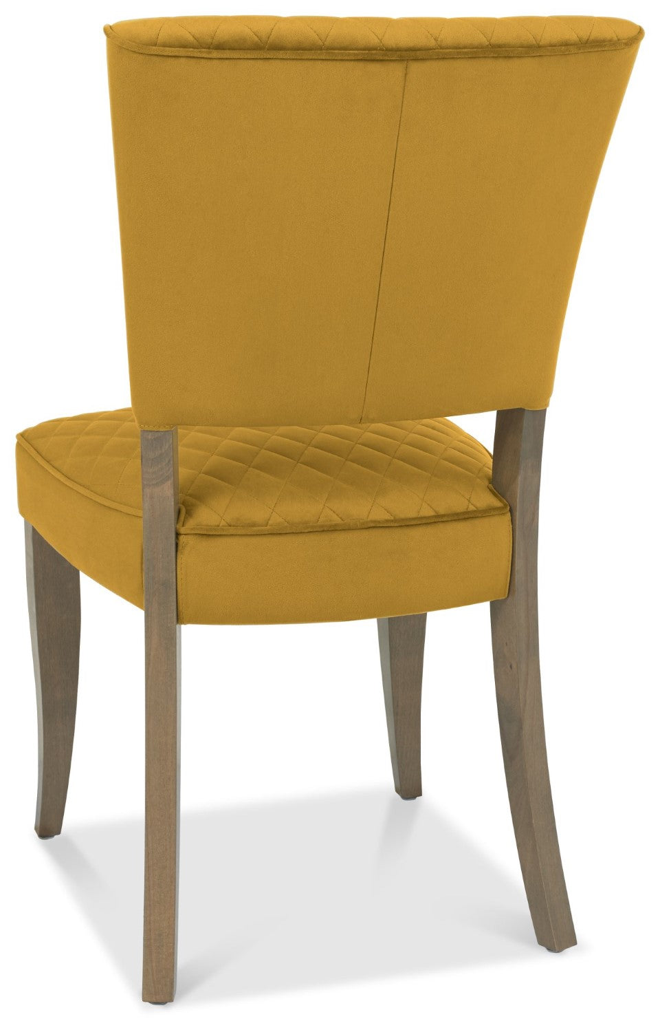 Dark Oak Mustard Yellow Velvet Fabric Curved Dining Chair - Home Furniture Interiors