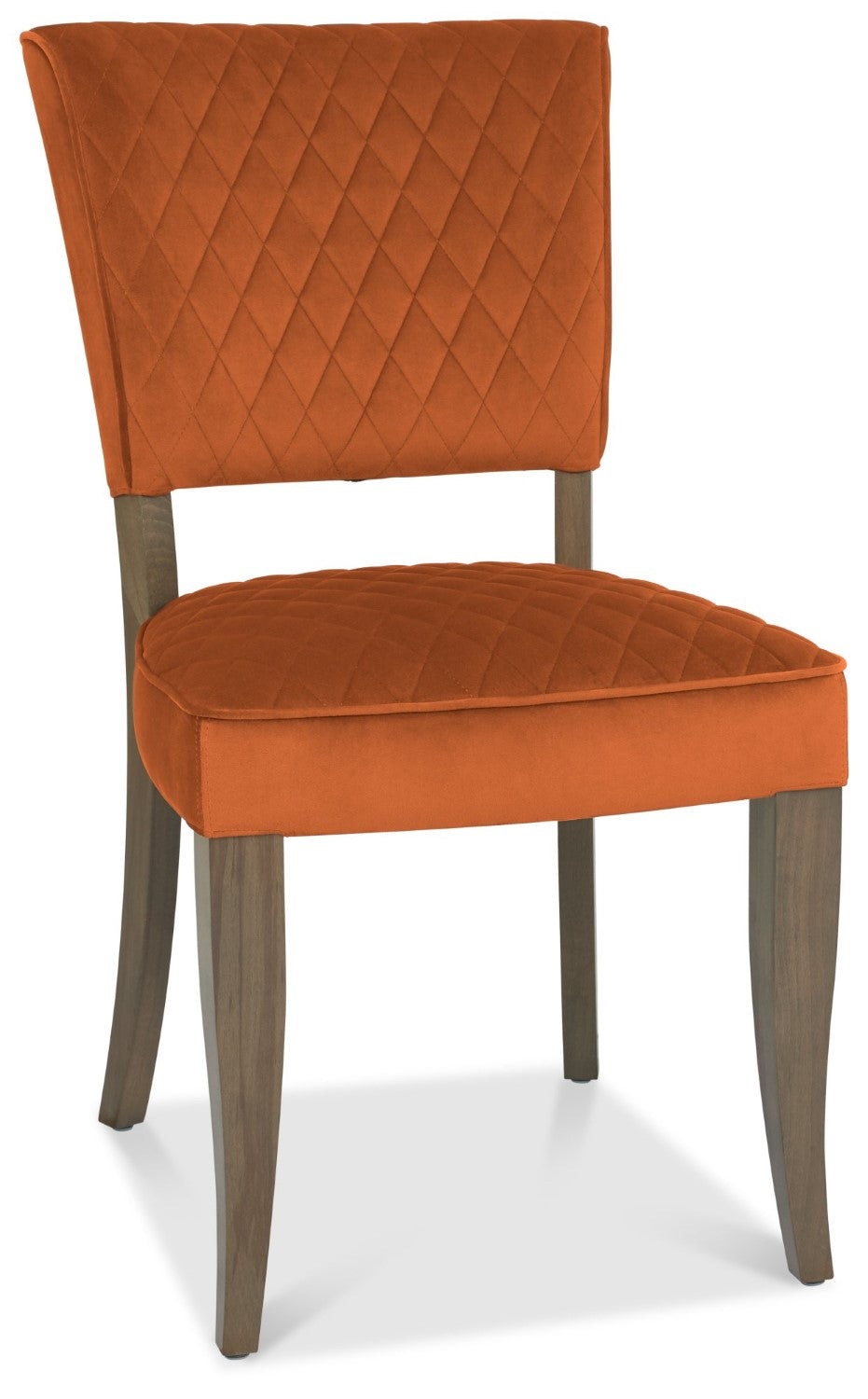 Dark Oak Rust Orange Velvet Fabric Curved Dining Chair - Home Furniture Interiors