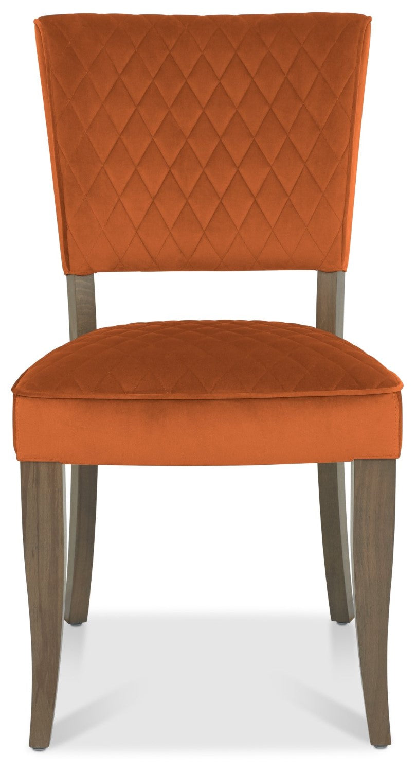 Dark Oak Rust Orange Velvet Fabric Curved Dining Chair - Home Furniture Interiors