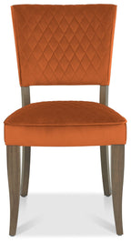 Dark Oak Rust Orange Velvet Fabric Curved Dining Chair - Home Furniture Interiors