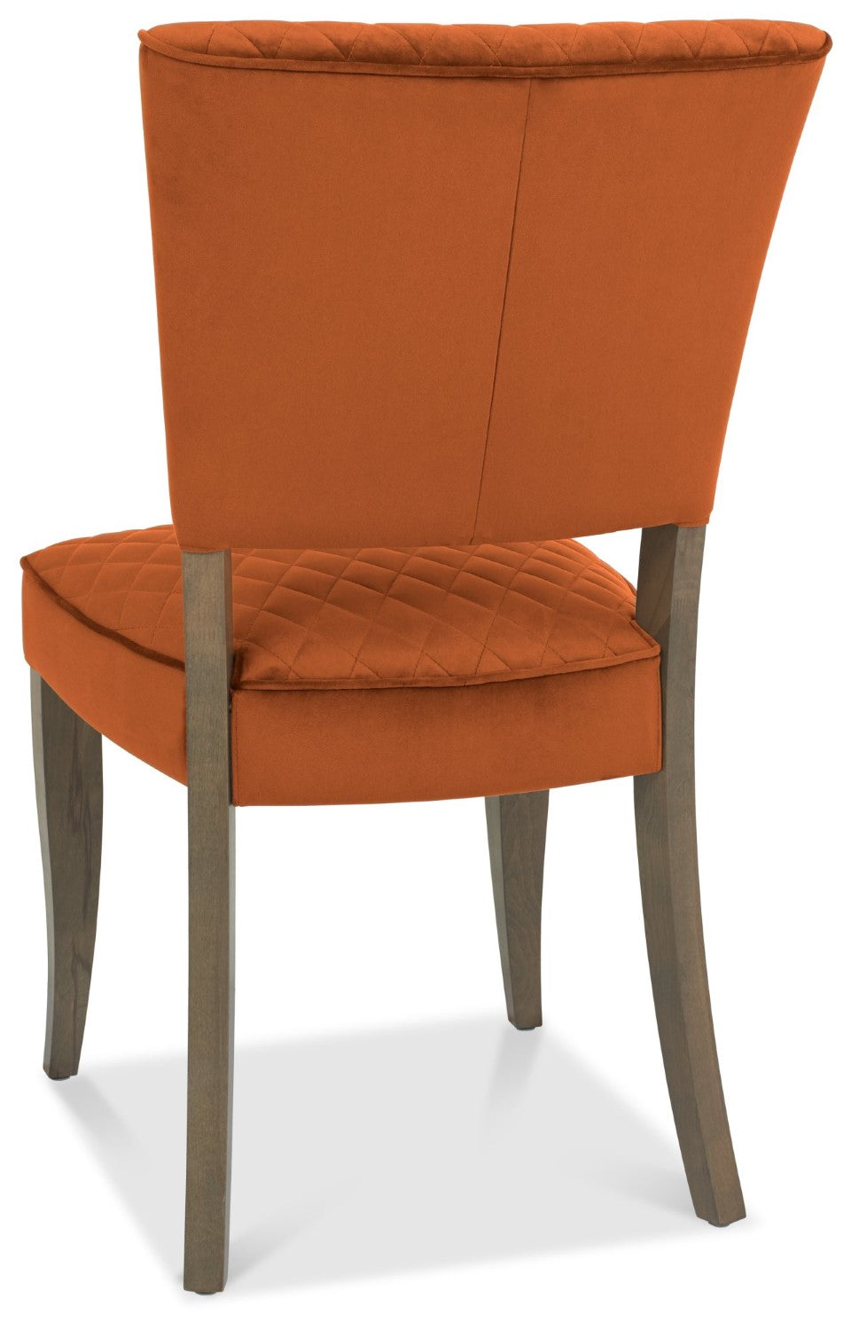 Dark Oak Rust Orange Velvet Fabric Curved Dining Chair - Home Furniture Interiors