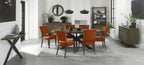 Dark Oak Rust Orange Velvet Fabric Curved Dining Chair - Home Furniture Interiors