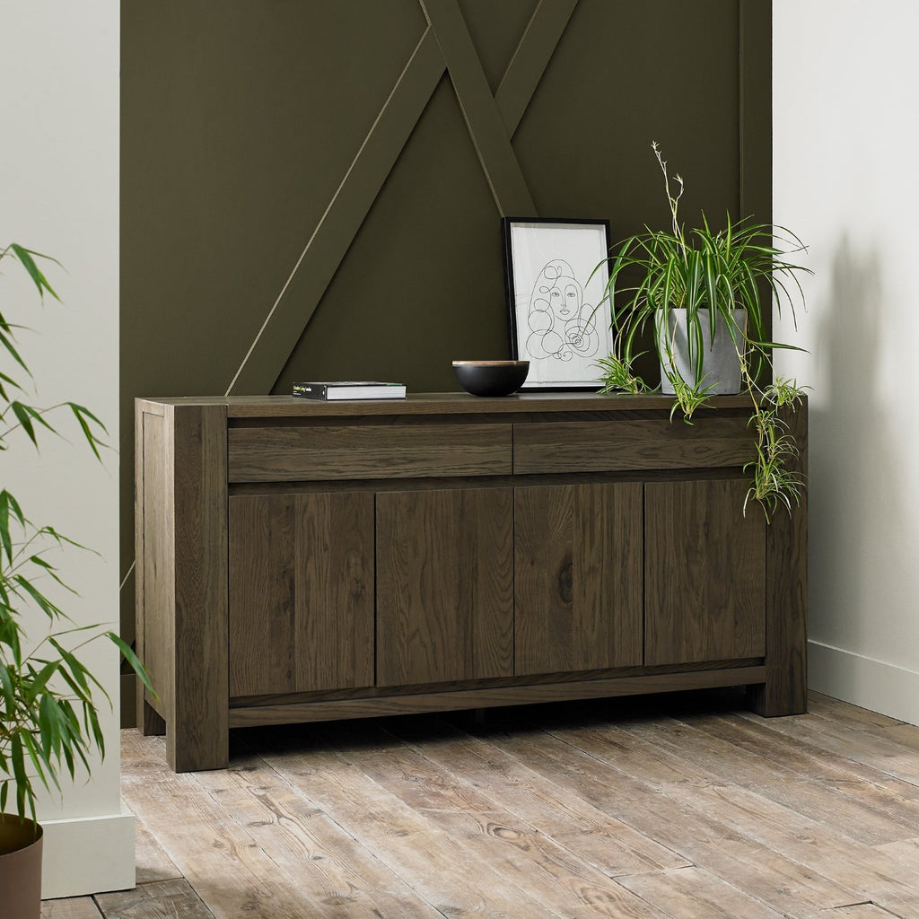 Dark Fumed Oak Large Wide 4 Door Sideboard