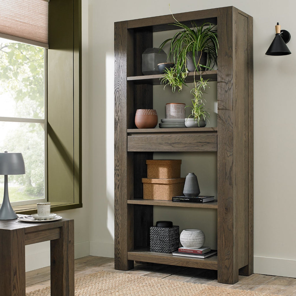 Fumed Dark Oak Open Display Bookcase Shelving Unit