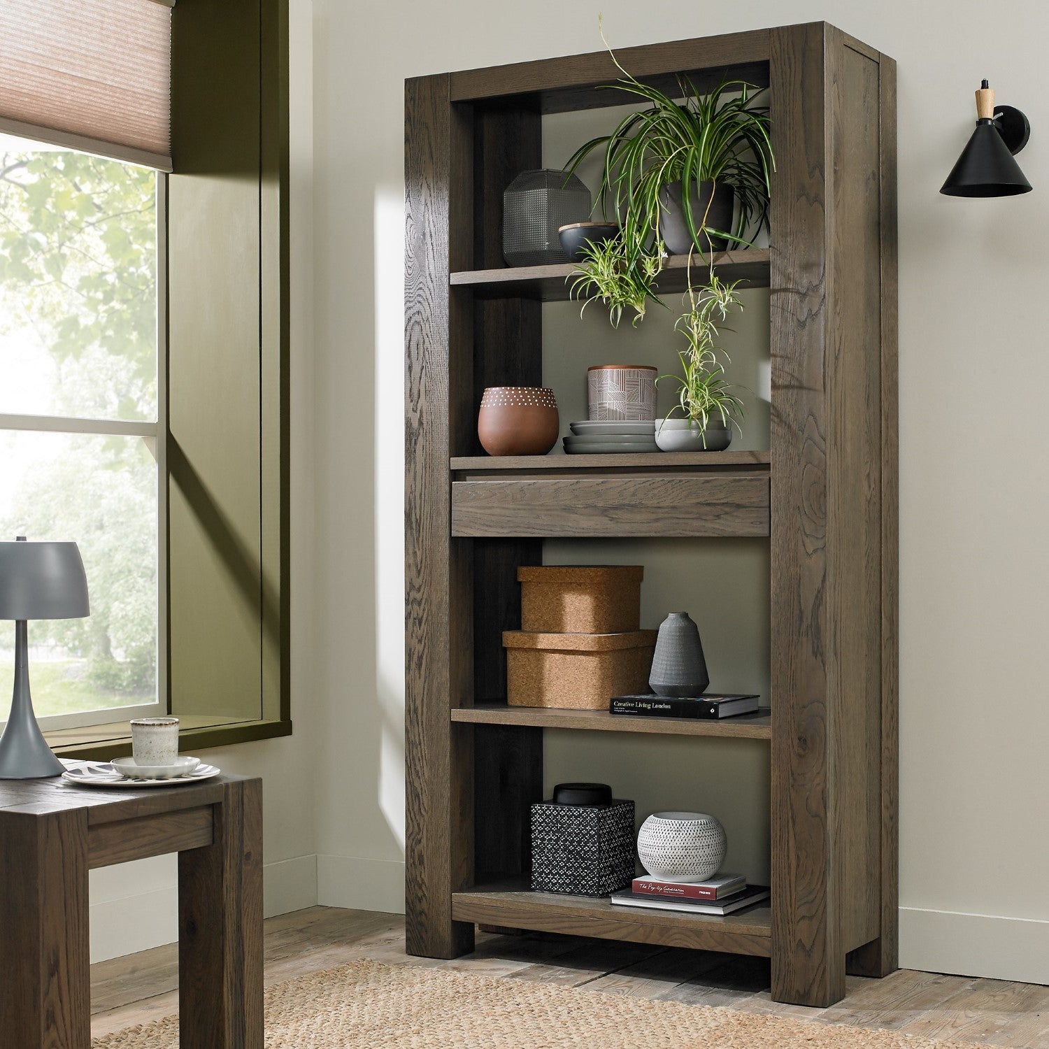 Fumed Dark Oak Open Display Bookcase Shelving Unit