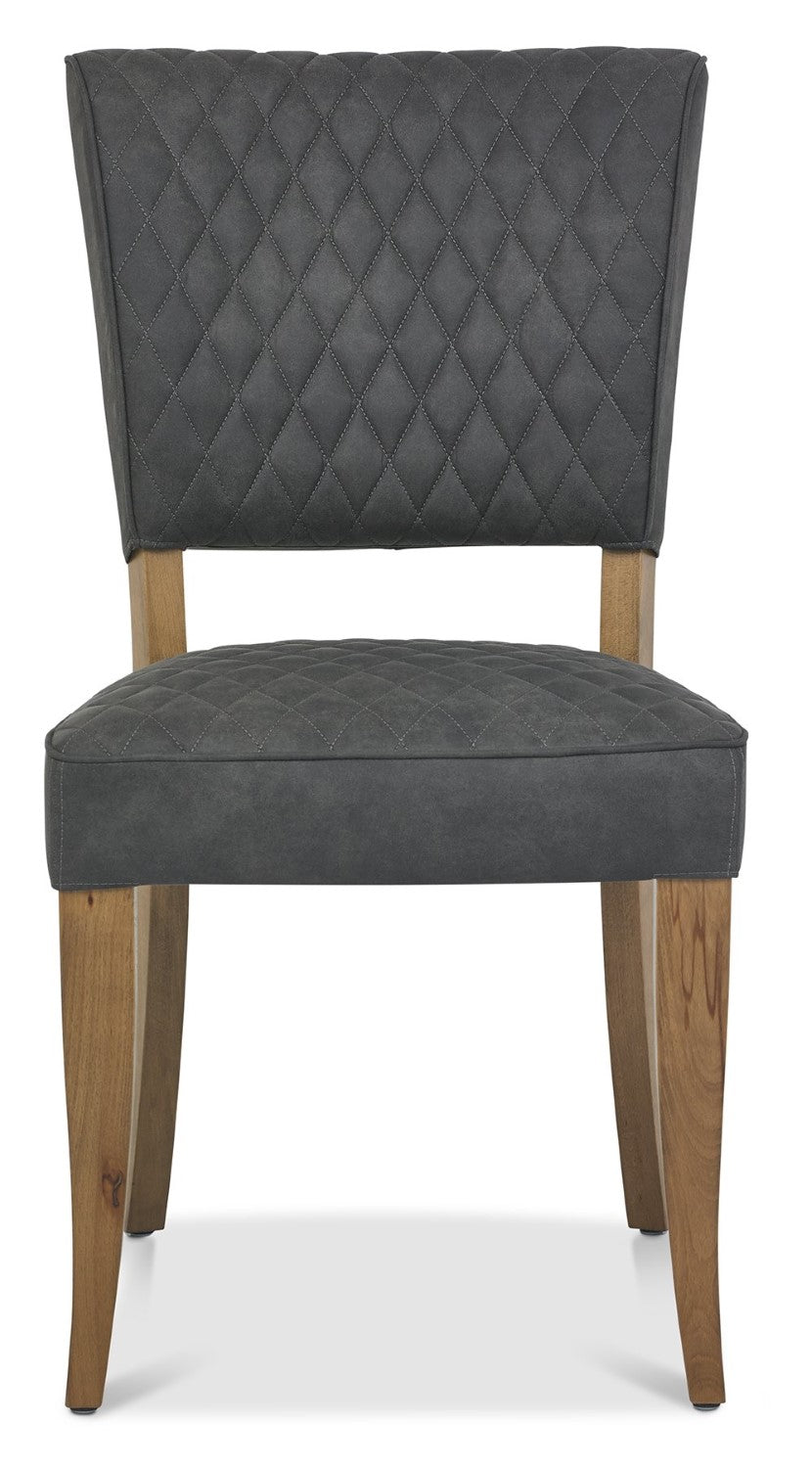 Rustic Oak Dining Chair Grey Diamond Fabric - Home Furniture Interiors