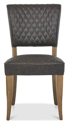 Rustic Oak Dark Grey Vintage Leather Dining Chair - Home Furniture Interiors