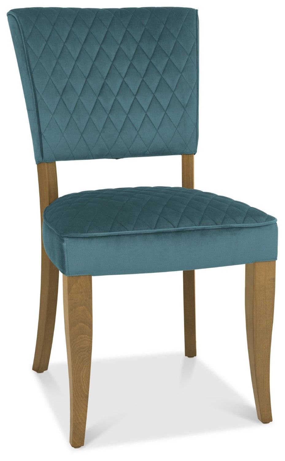 Blue Velvet Fabric Dining Chair Rustic Oak Legs - Home Furniture Interiors