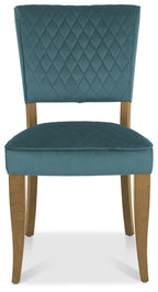 Blue Velvet Fabric Dining Chair Rustic Oak Legs - Home Furniture Interiors