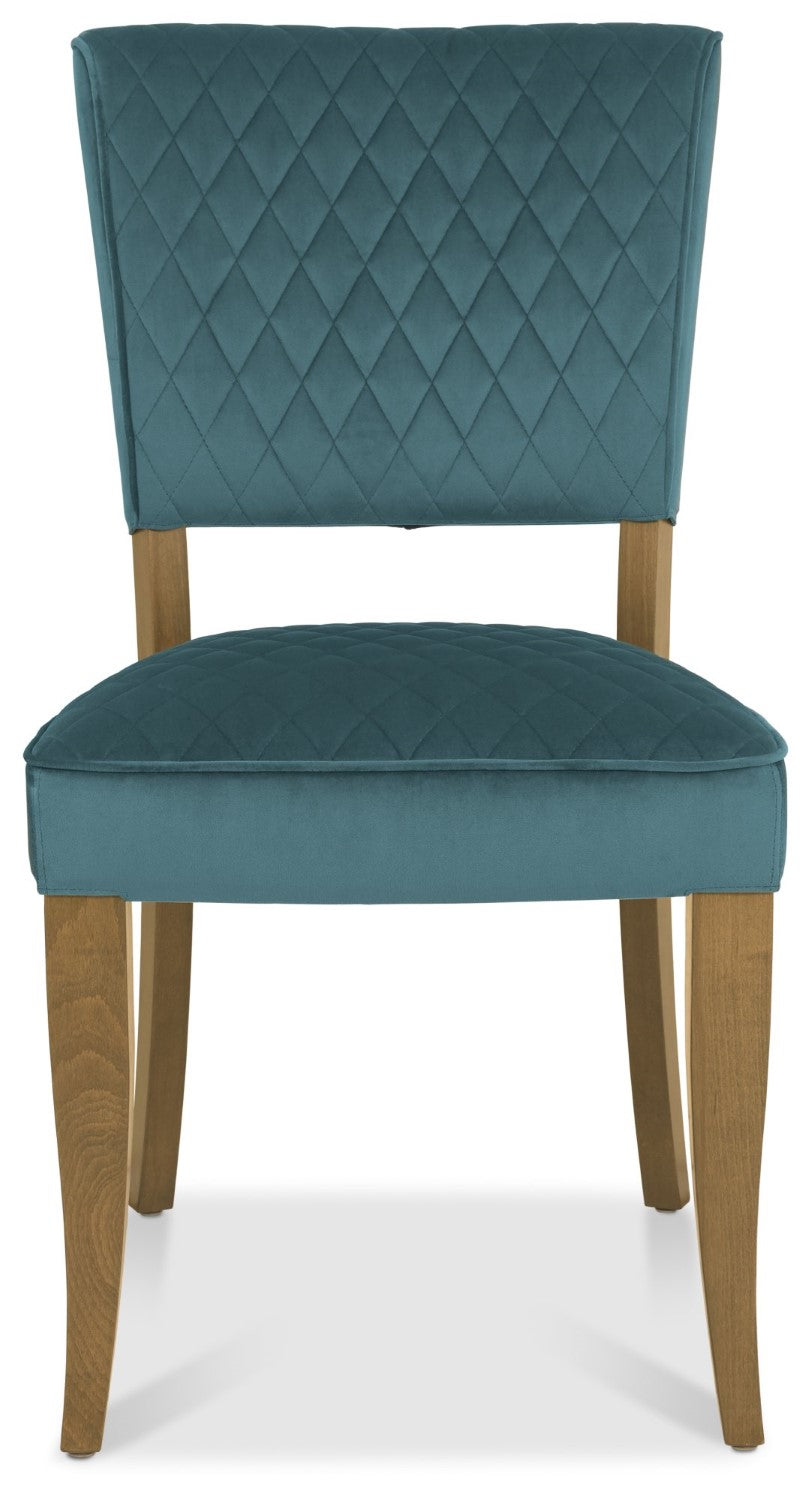 Blue Velvet Fabric Dining Chair Rustic Oak Legs - Home Furniture Interiors