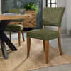 Green Velvet Fabric Dining Chair with Rustic Oak Legs
