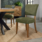 Green Velvet Fabric Dining Chair with Rustic Oak Legs