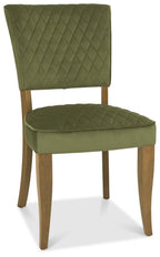 Green Velvet Fabric Dining Chair with Rustic Oak Legs - Home Furniture Interiors