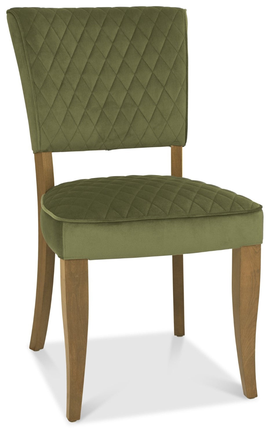 Green Velvet Fabric Dining Chair with Rustic Oak Legs - Home Furniture Interiors