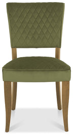 Green Velvet Fabric Dining Chair with Rustic Oak Legs - Home Furniture Interiors