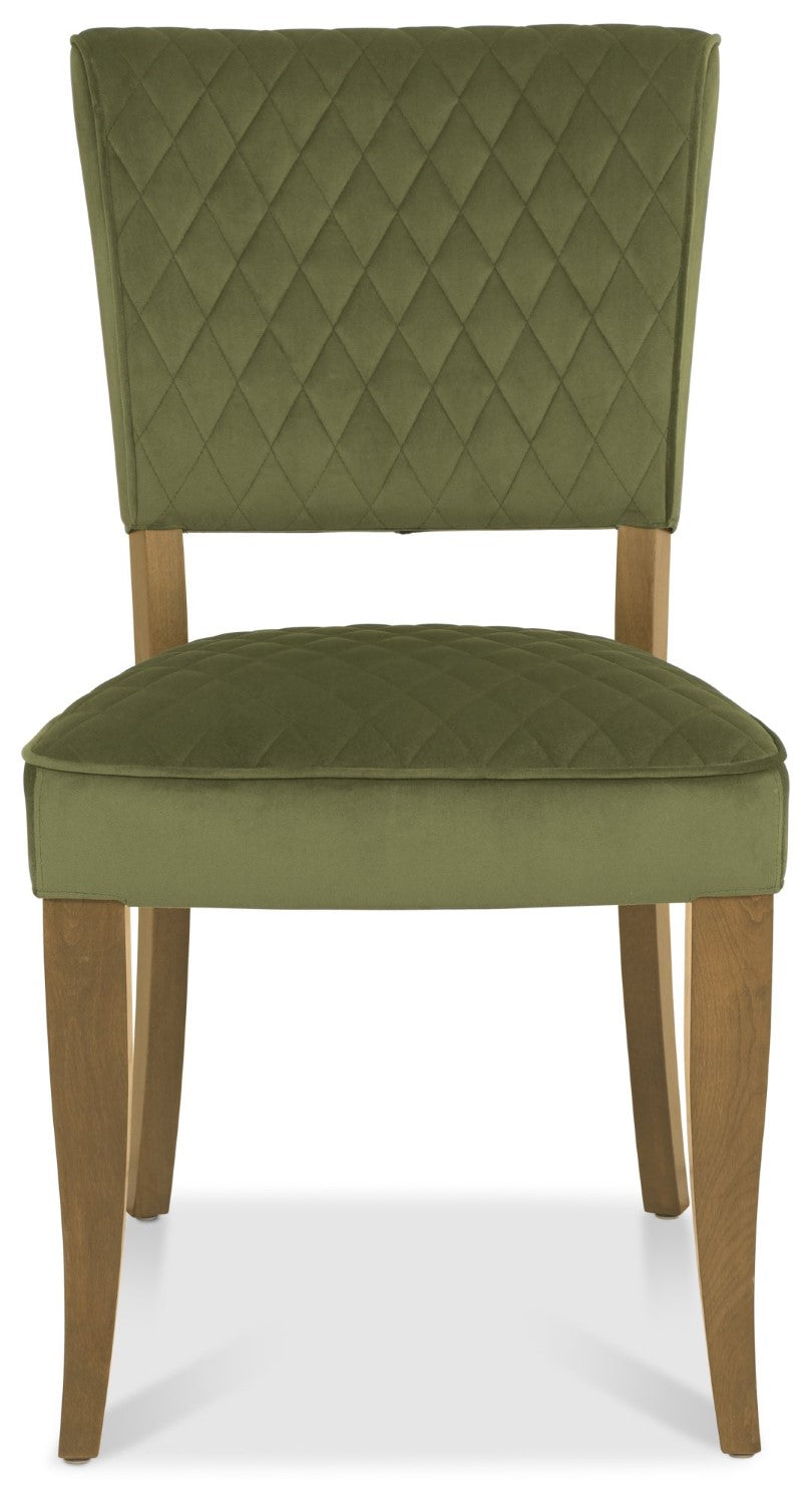 Green Velvet Fabric Dining Chair with Rustic Oak Legs - Home Furniture Interiors