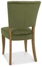 Green Velvet Fabric Dining Chair with Rustic Oak Legs - Home Furniture Interiors