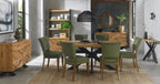 Green Velvet Fabric Dining Chair with Rustic Oak Legs - Home Furniture Interiors