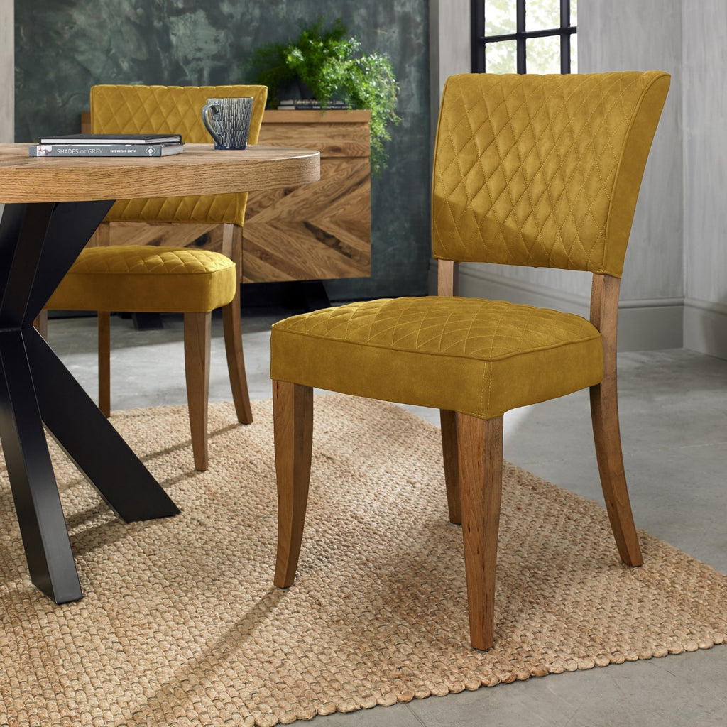 Mustard Yellow Velvet Fabric Dining Chair Rustic Oak Legs