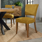 Mustard Yellow Velvet Fabric Dining Chair Rustic Oak Legs
