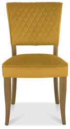 Mustard Yellow Velvet Fabric Dining Chair Rustic Oak Legs - Home Furniture Interiors