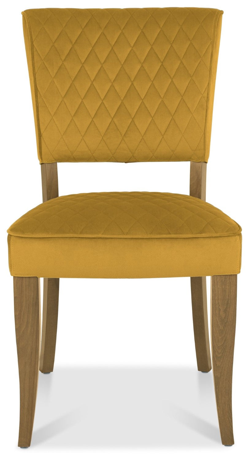 Mustard Yellow Velvet Fabric Dining Chair Rustic Oak Legs - Home Furniture Interiors