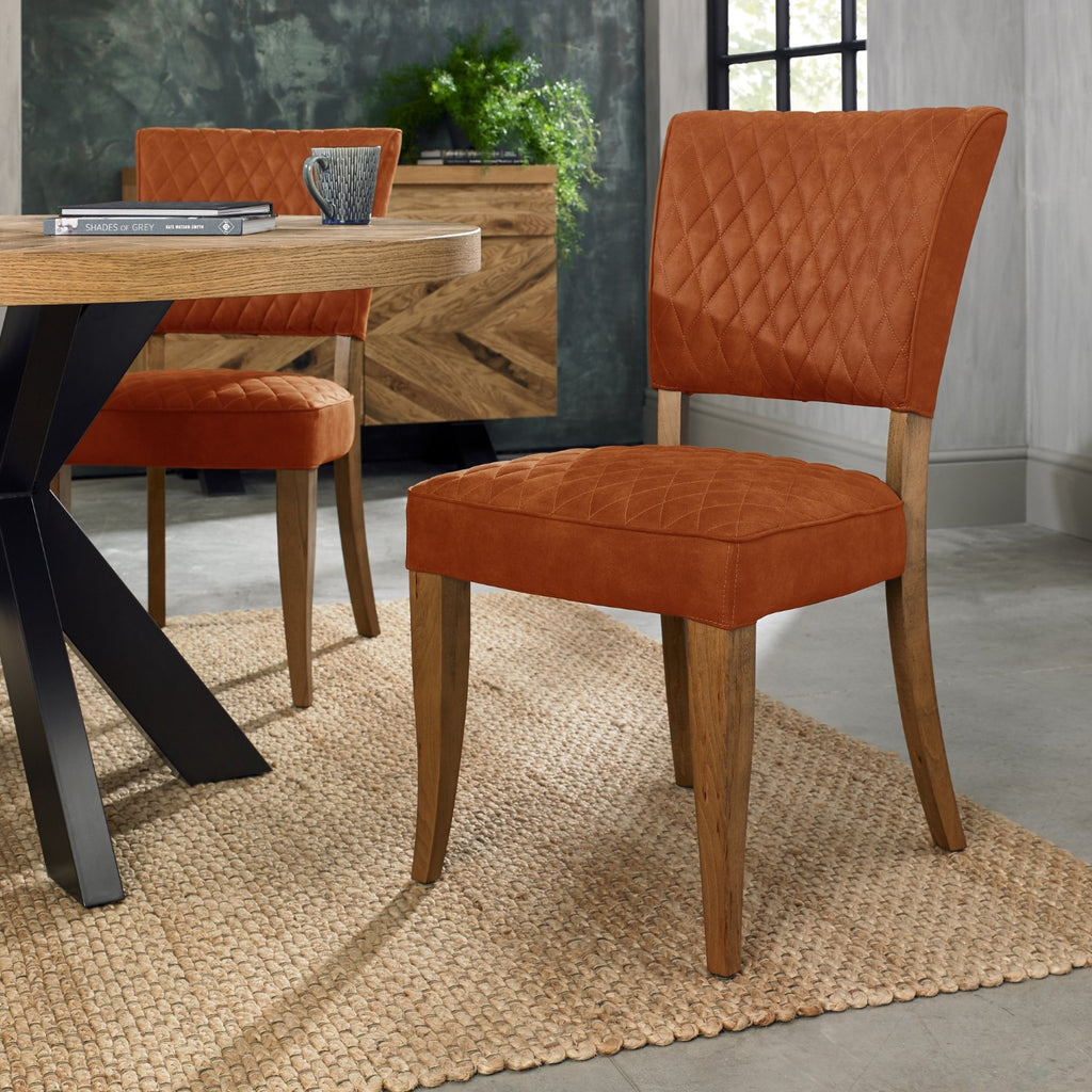 Rust Orange Velvet Fabric Dining Chair Rustic Oak Legs