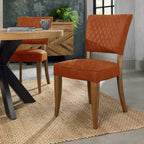 Rust Orange Velvet Fabric Dining Chair Rustic Oak Legs