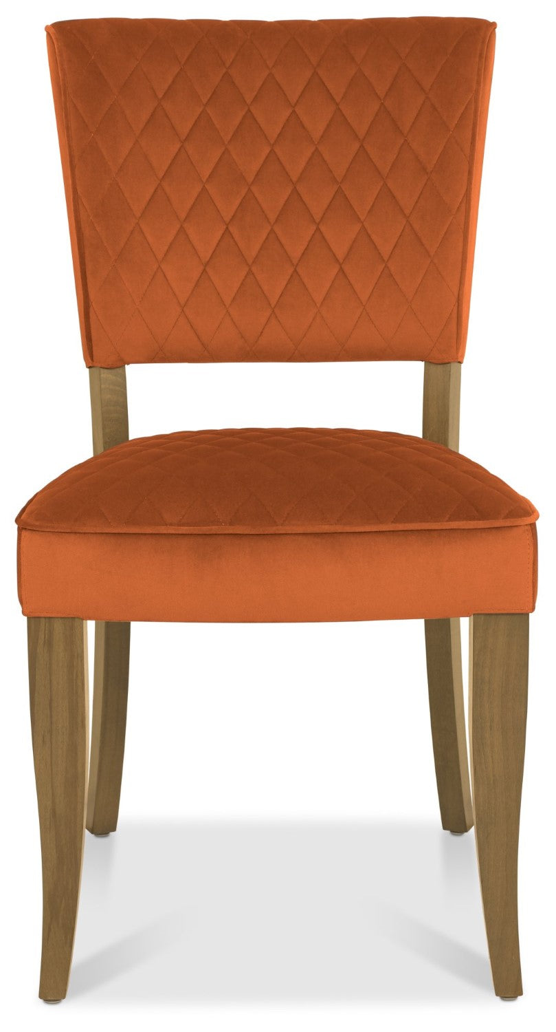 Rust Orange Velvet Fabric Dining Chair Rustic Oak Legs - Home Furniture Interiors