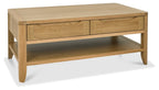 Oak Lacquer Finish 2 Drawer Coffee Table with Bottom Shelf - Home Furniture Interiors