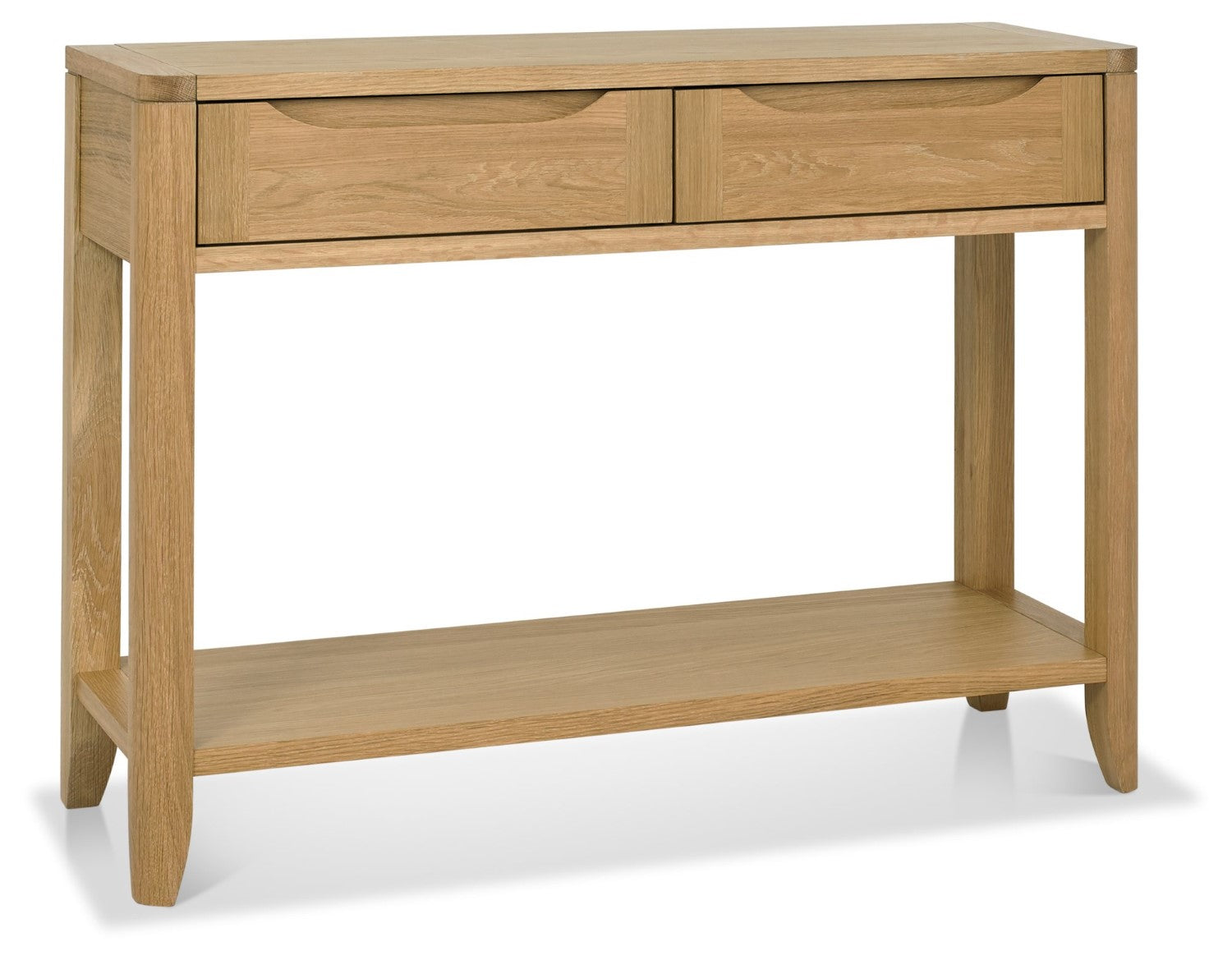 Oak 2 Drawer Console Hall Table with Lower Shelf