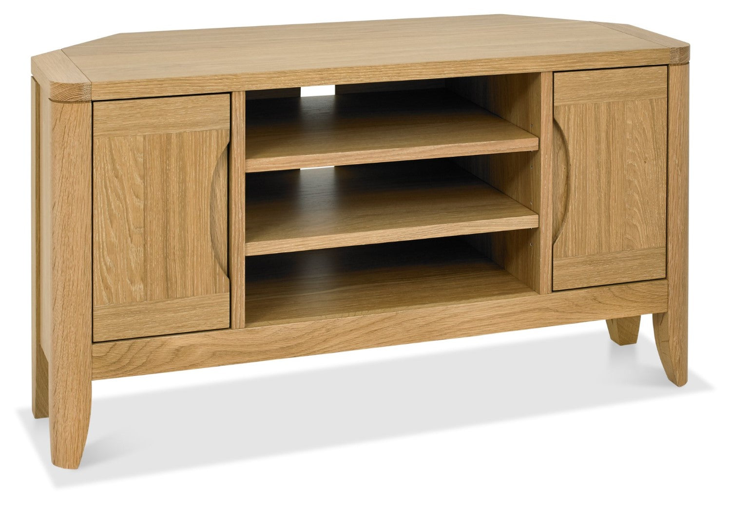 Oak Lacquer Finish 2 Door Corner TV Entertainment Media Unit - Home Furniture Interiors