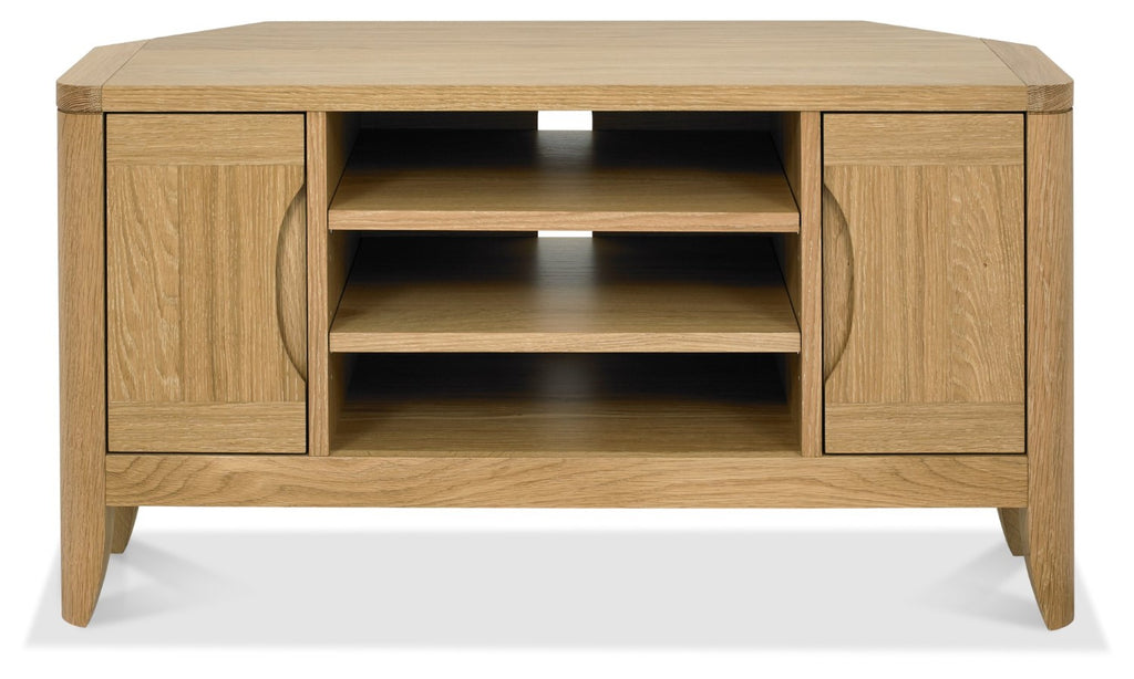 Oak Lacquer Finish 2 Door Corner TV Entertainment Media Unit - Home Furniture Interiors