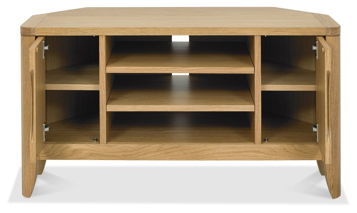 Oak Lacquer Finish 2 Door Corner TV Entertainment Media Unit - Home Furniture Interiors