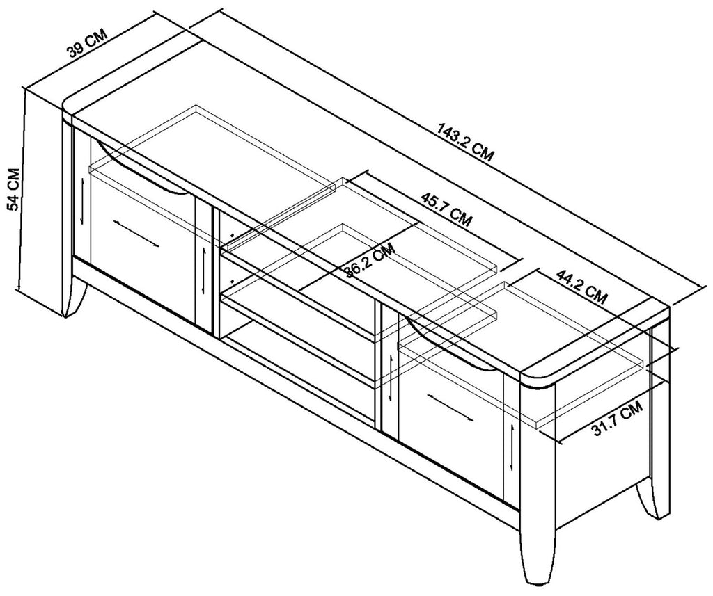 Oak Lacquer Finish 2 Door TV Media Entertainment Unit - Home Furniture Interiors